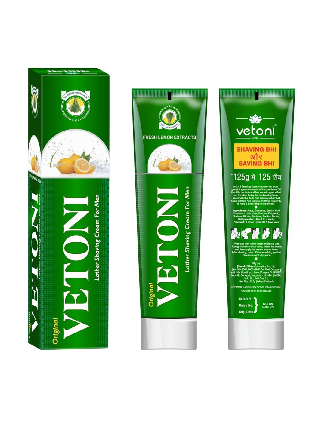 VETONI Set Of 7 Fresh Lemon Extract Lather Shaving Cream- 125 g Each