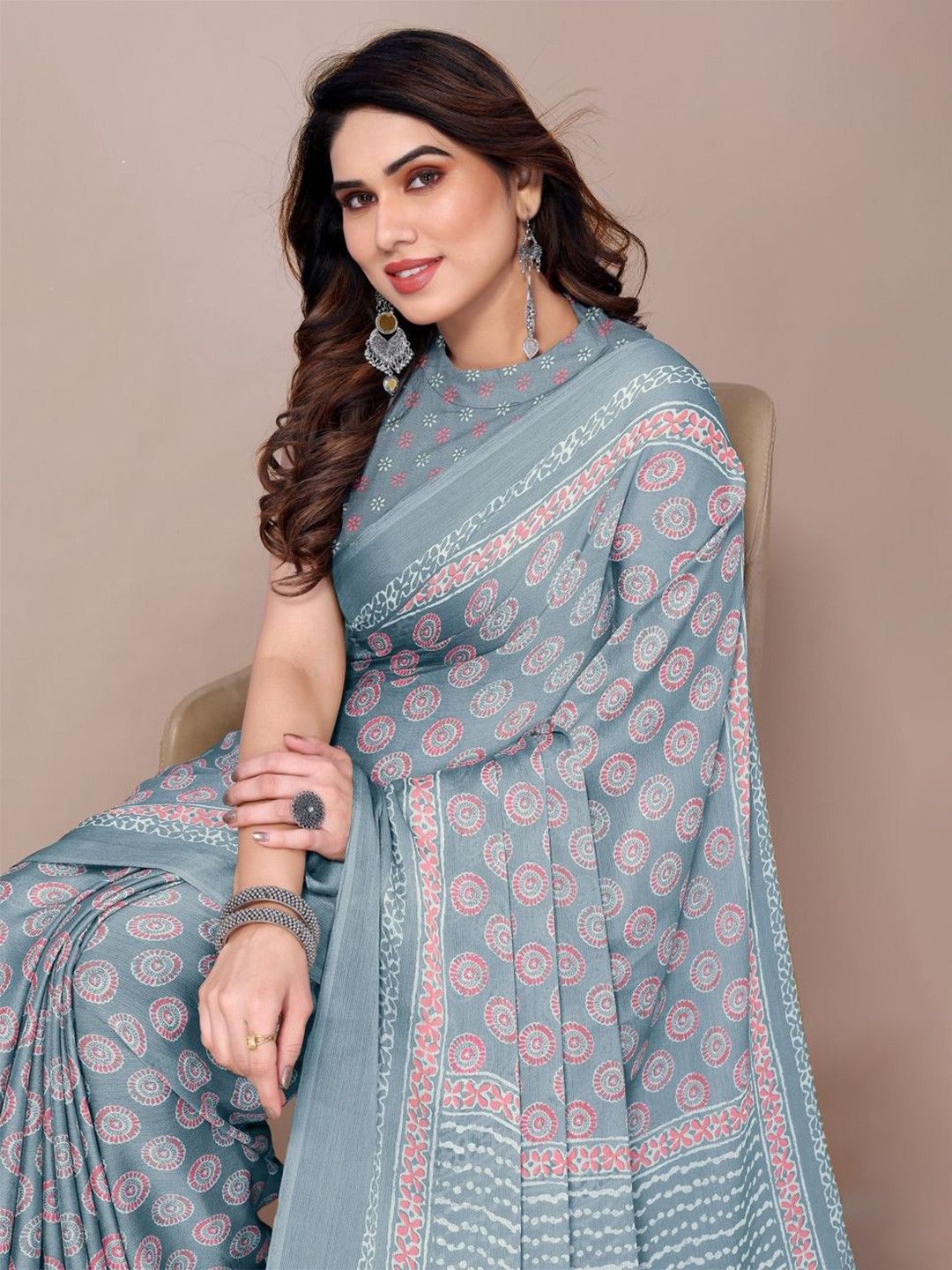 KALINI Ethnic Motifs Block Print Saree