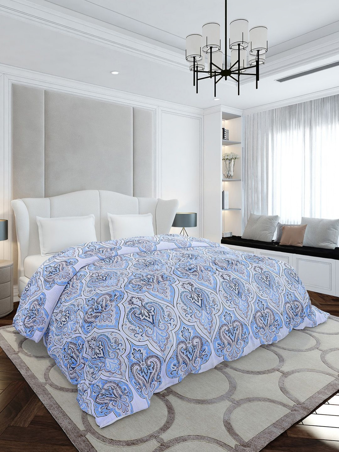 Monte Carlo Blue & White Floral Mild Winter 210 GSM Double Bed Duvet Cover