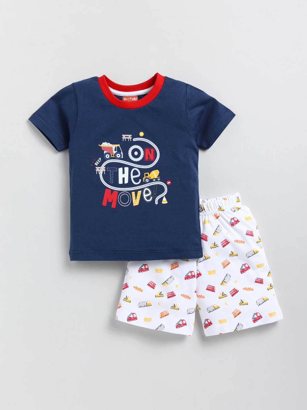 SNUGGLY MONKEY Boys Printed Round Neck Pure Cotton T-Shirt With Shorts