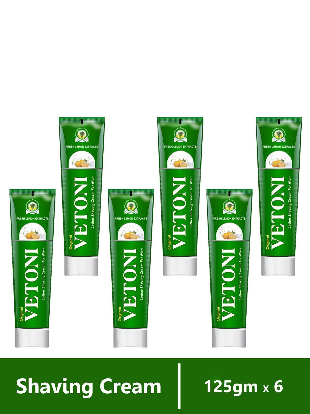 VETONI Men Set of 6 Fresh Lemon Extract Lather Shaving Cream - 125 g each