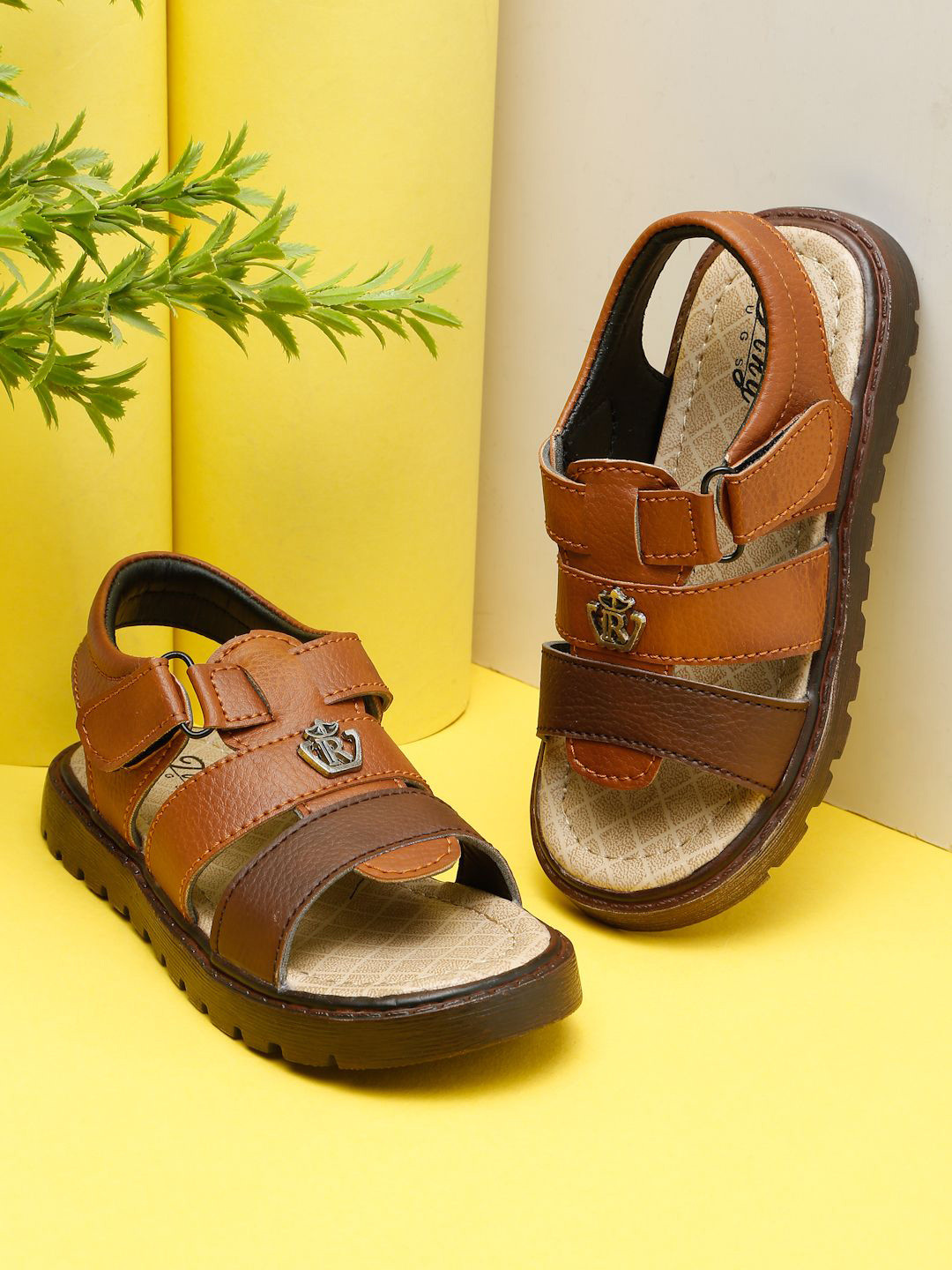 Tiny Bugs Boys Tan Leather Velcro Comfort Sandals