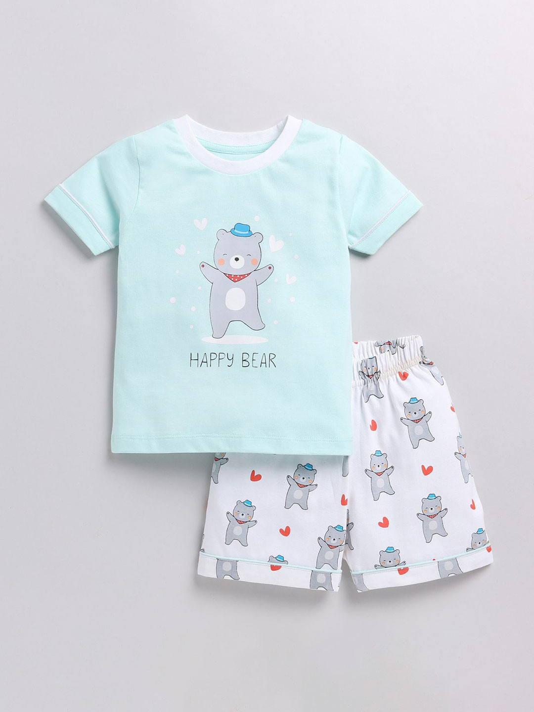 SNUGGLY MONKEY Boys Animal Graphic Printed Round Neck Pure Cotton T-Shirt With Shorts