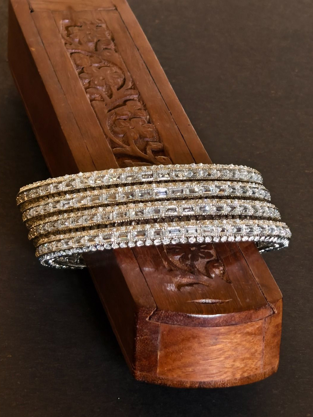 FASHION EMPIRE Set Of 4 Silver-Plated CZ & AD Stone Studded Bangles