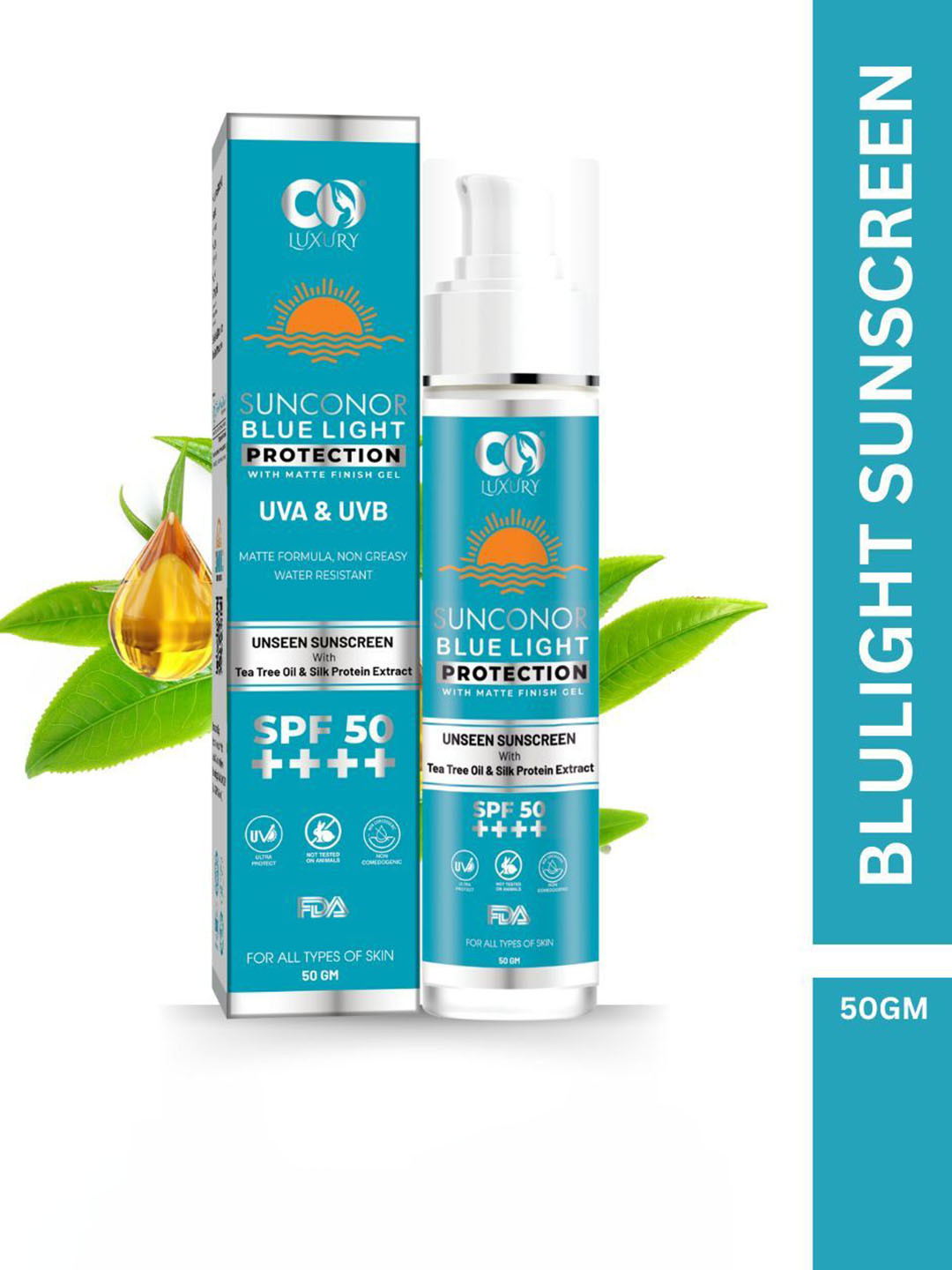 CO Sunconor Blue Light Ultra Matte Sunscreen With SPF 50 & Tea Tree Oil - 50 g