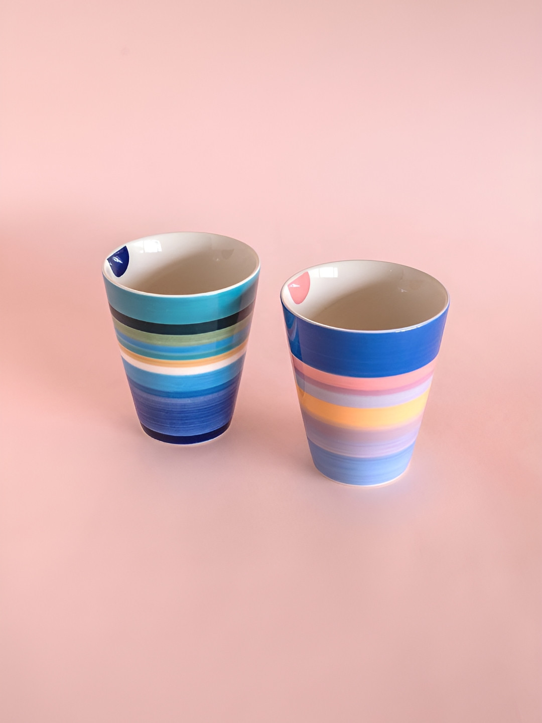 The Wishing Chair Prism Blue Striped Ceramic Microwave Safe 2 Piece Mugs-290ml