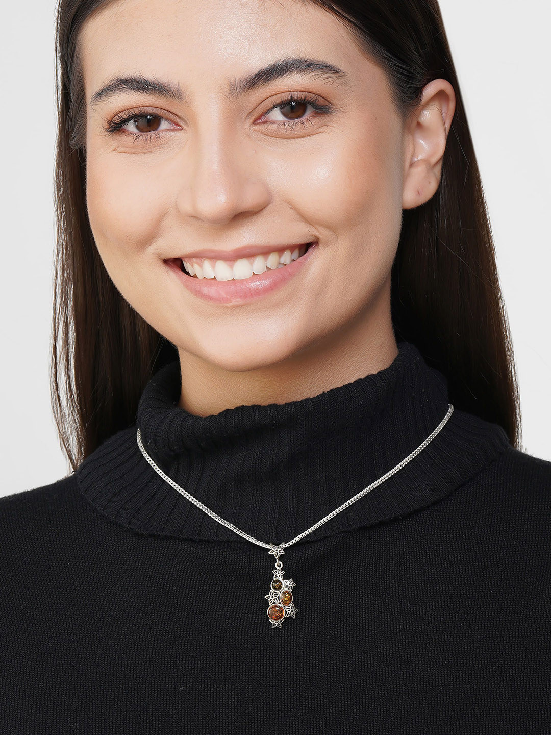 Asteri Shine On Sterling Silver Multicolor European Baltic Amber Floral Vine  Pendant