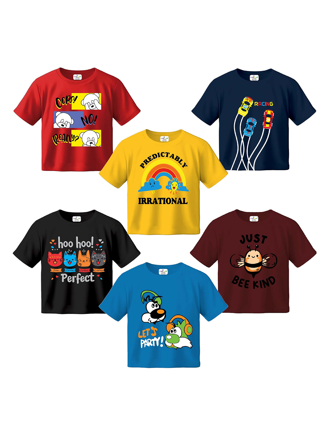 Toddylon Kids Pack Of 6 Graphic Printed Cotton T-shirts