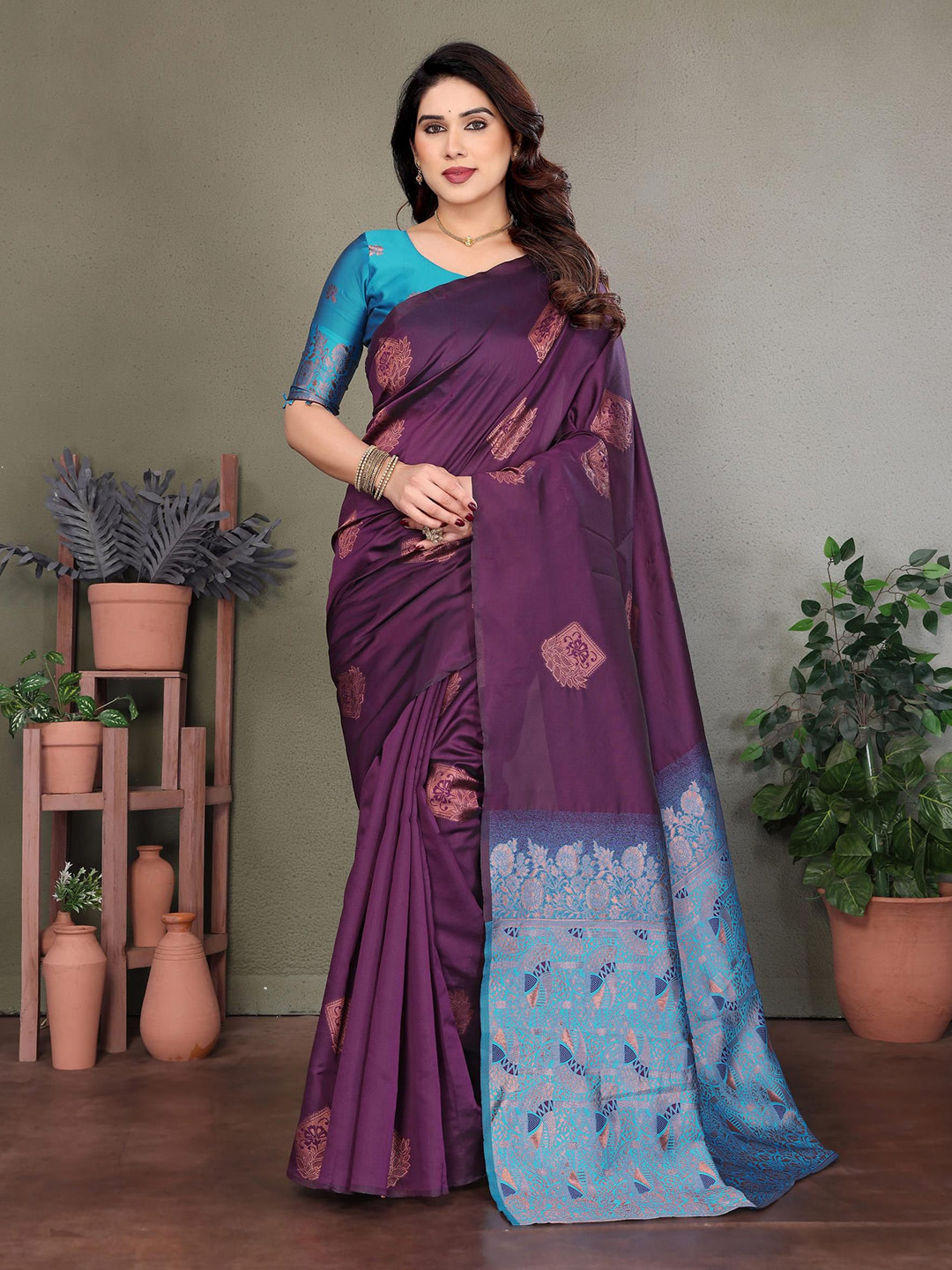 Styleveda Silk Cotton Woven Design Banarasi Saree With Unstitched Blouse Piece