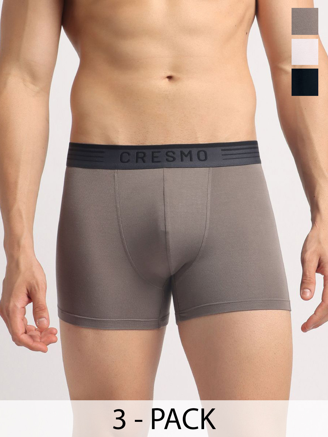 Cresmo Men Pack Of 3 Anti Bacterial Trunks CR-T-STR-P3-WHT-INTBLK-SHARM-S