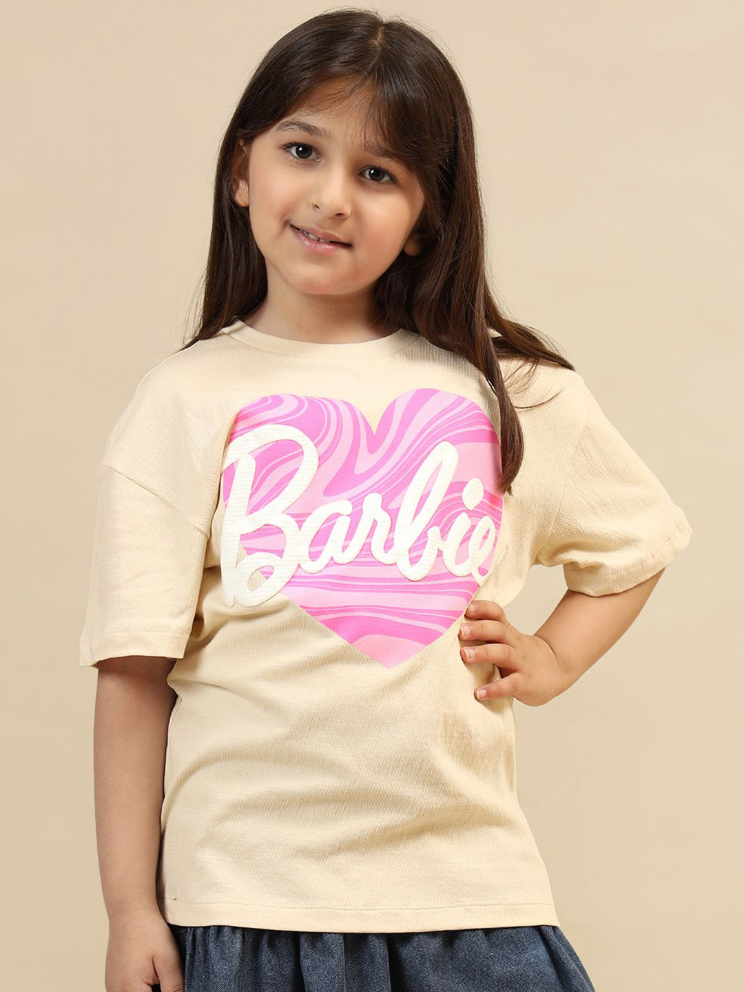 Kids Ville Girls Barbie Graphic Printed Round Neck Cotton Relaxed Fit T-shirt
