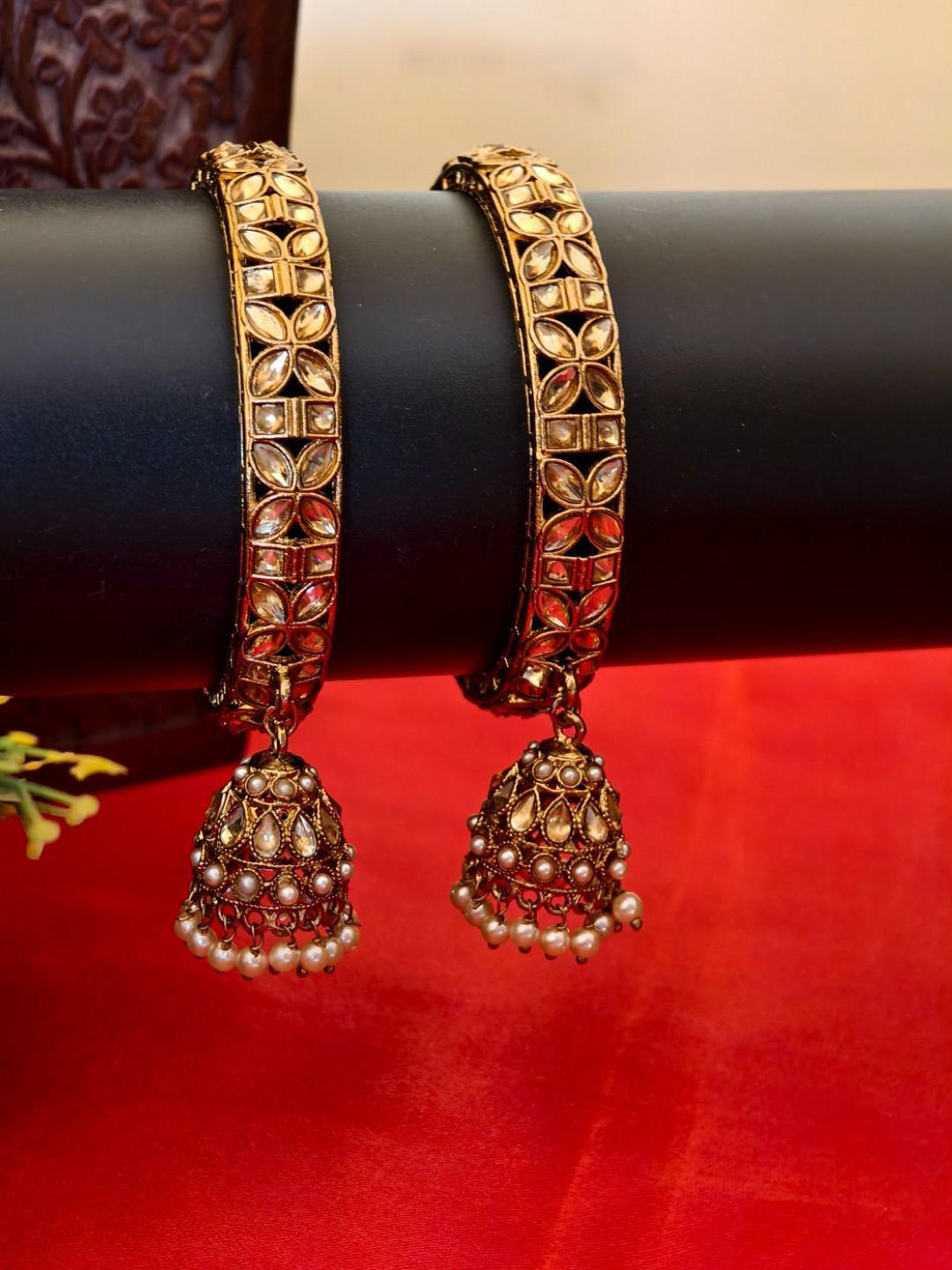 FASHION EMPIRE Set Of 2 Cubic Zirconia & American Diamond Studded Chumka Bangles