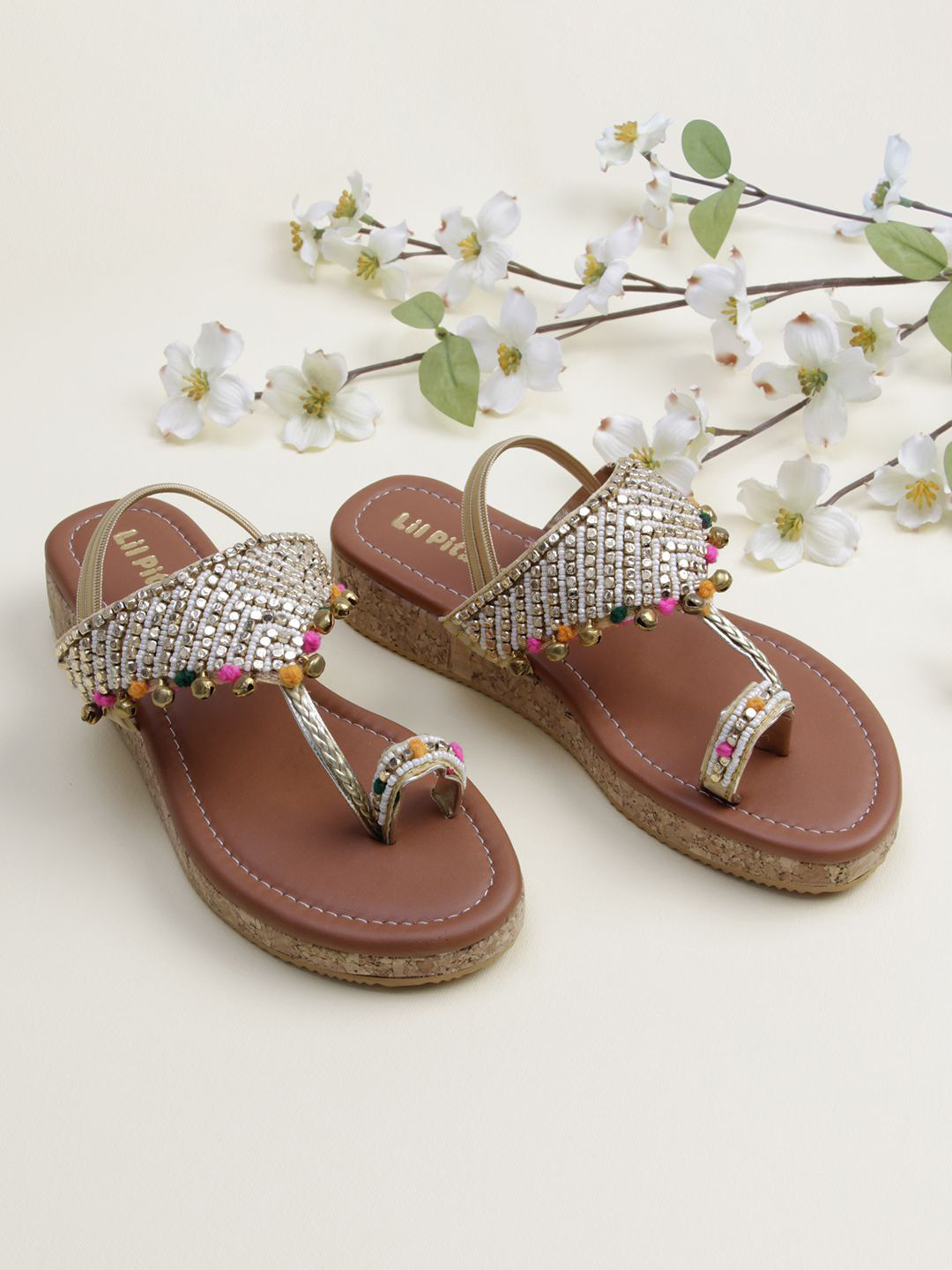 LIL PITAARA Girls Embellished Ethnic T-Shape Flats