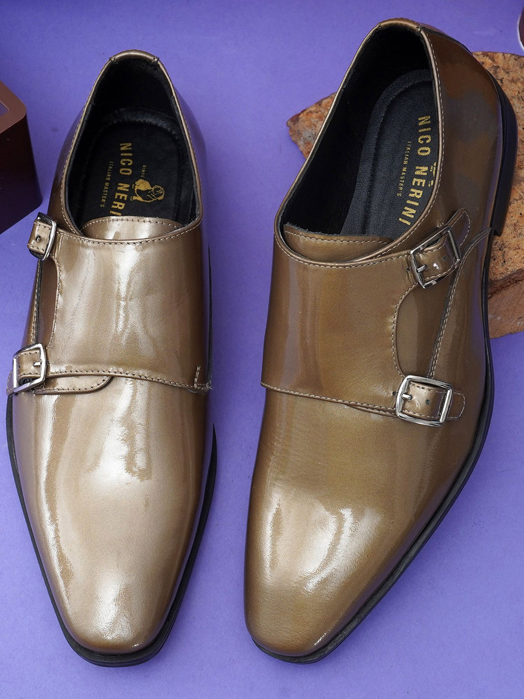 NICO NERINI Men Round Toe Formal Monk Shoes With Buckle