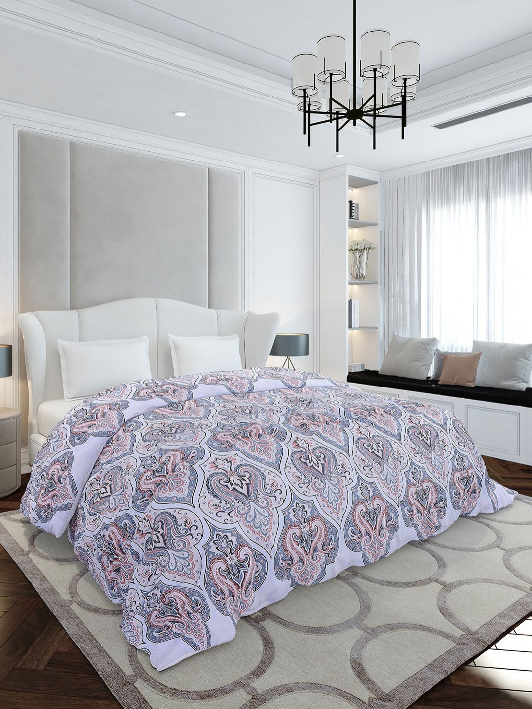 Monte Carlo White & Blue Printed Mild Winter 210 GSM Double Bed Duvet Cover