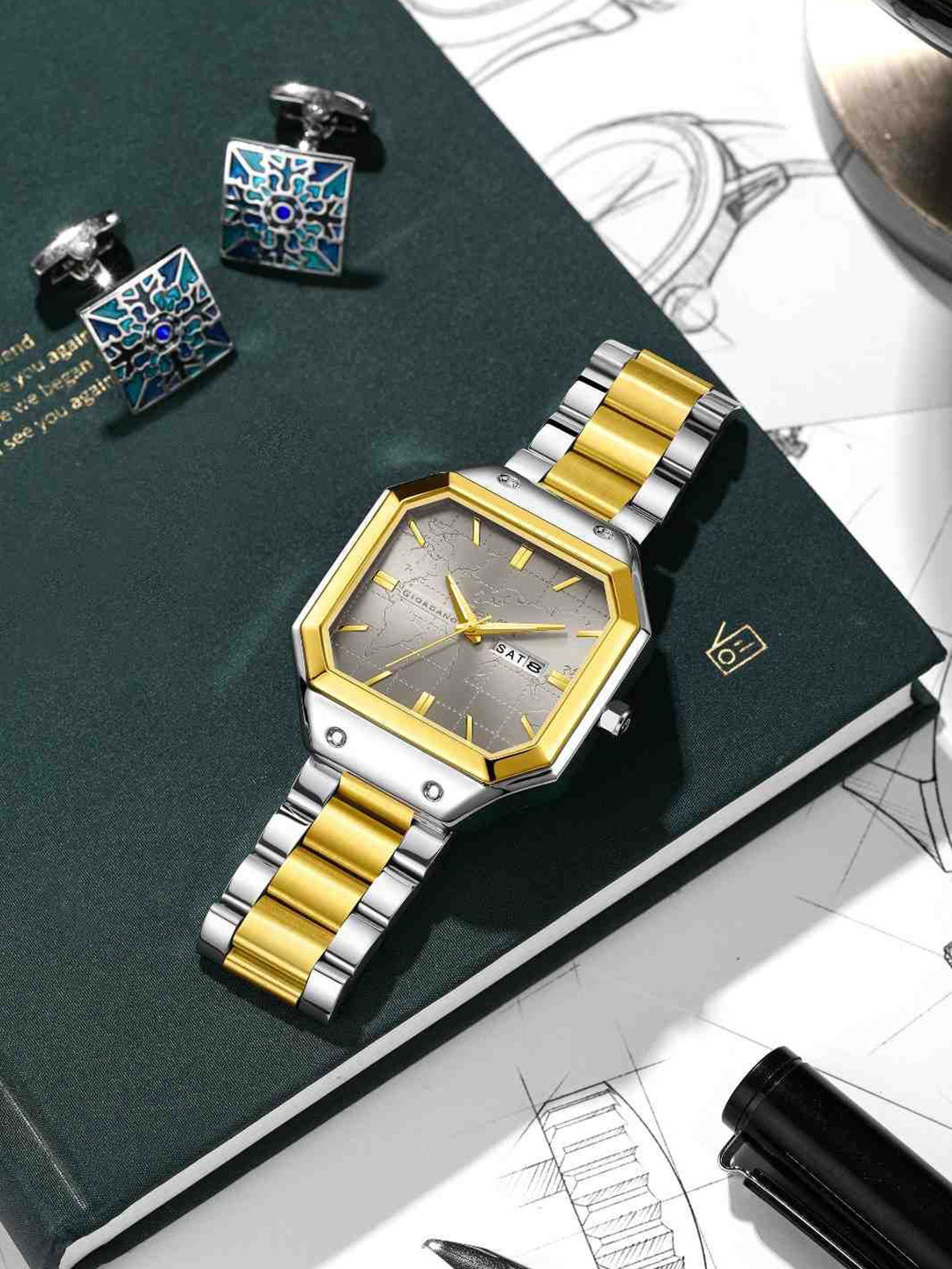 GIORDANO Men Dial & Stainless Steel Bracelet Style Straps Analogue Watch GZ-50126-33