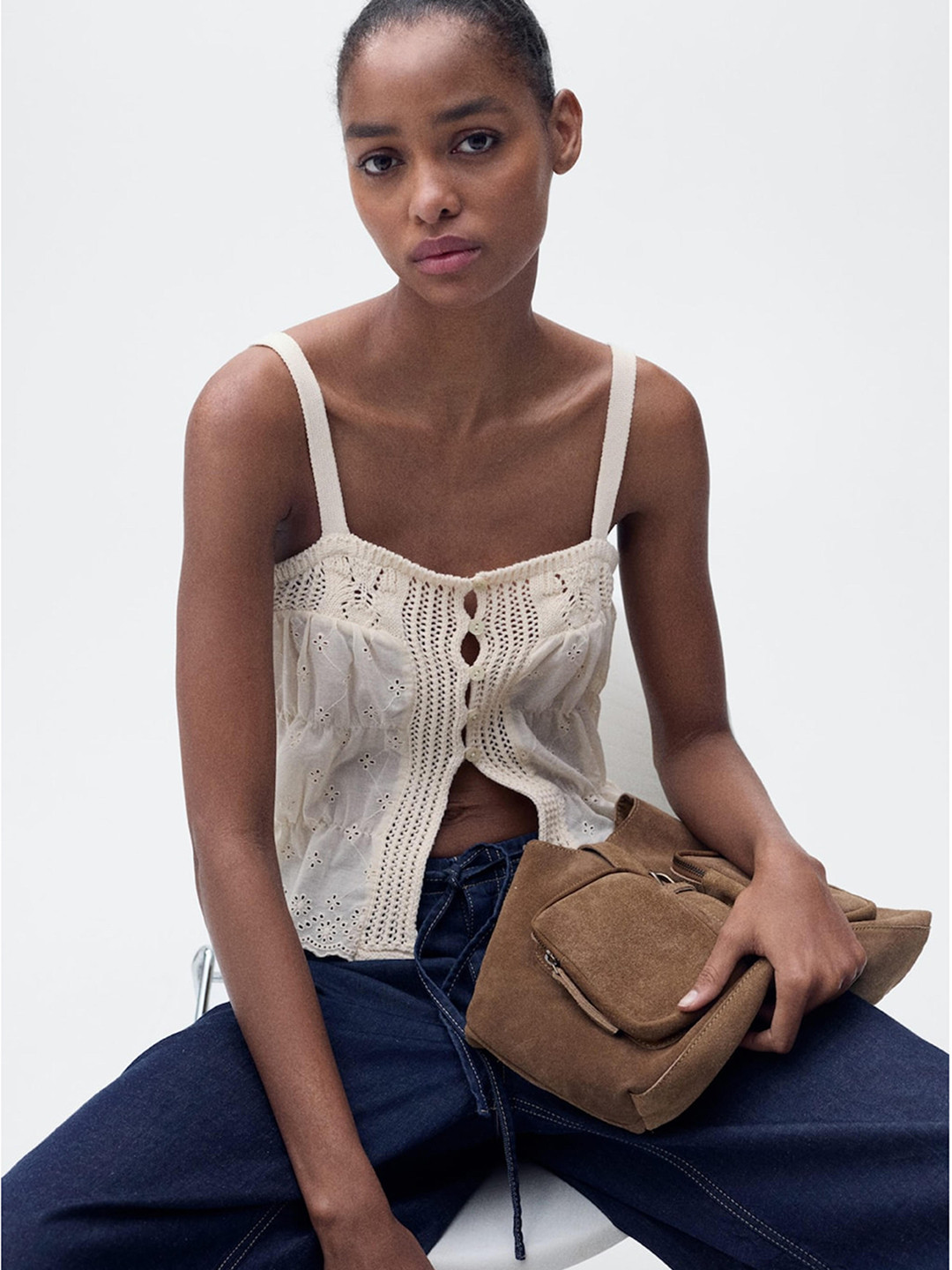 MANGO Cotton Crochet Schiffli Tiered Top