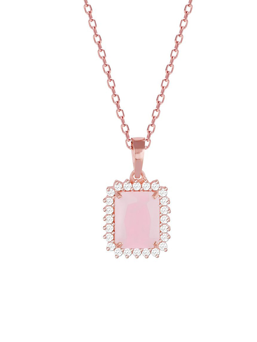 GIVA 925 Silver Rose Gold-Plated Square Artificial Stones Studded Pendant with Chain