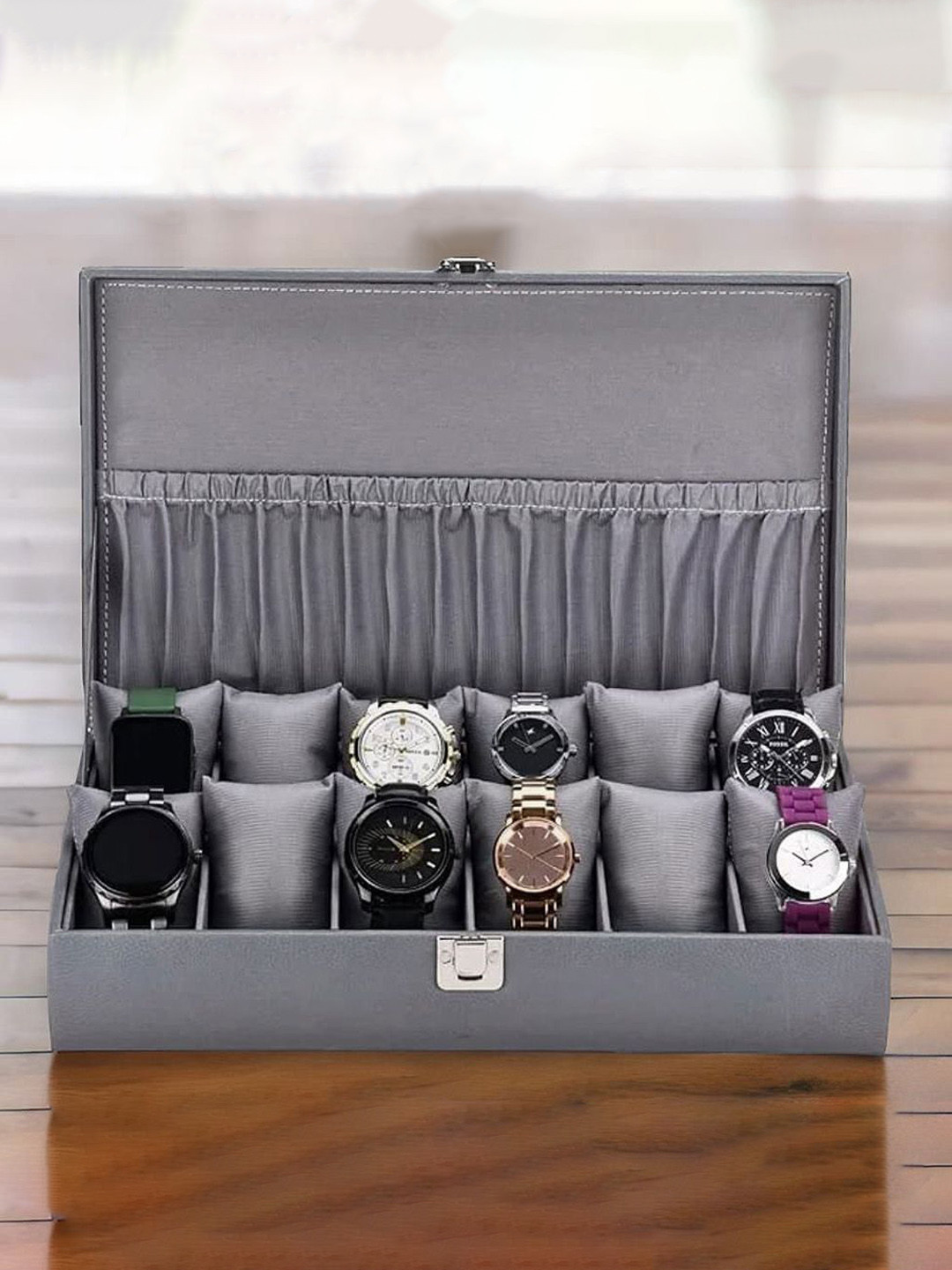 ZENWOOD Grey 12 Slots Watch Organiser Box