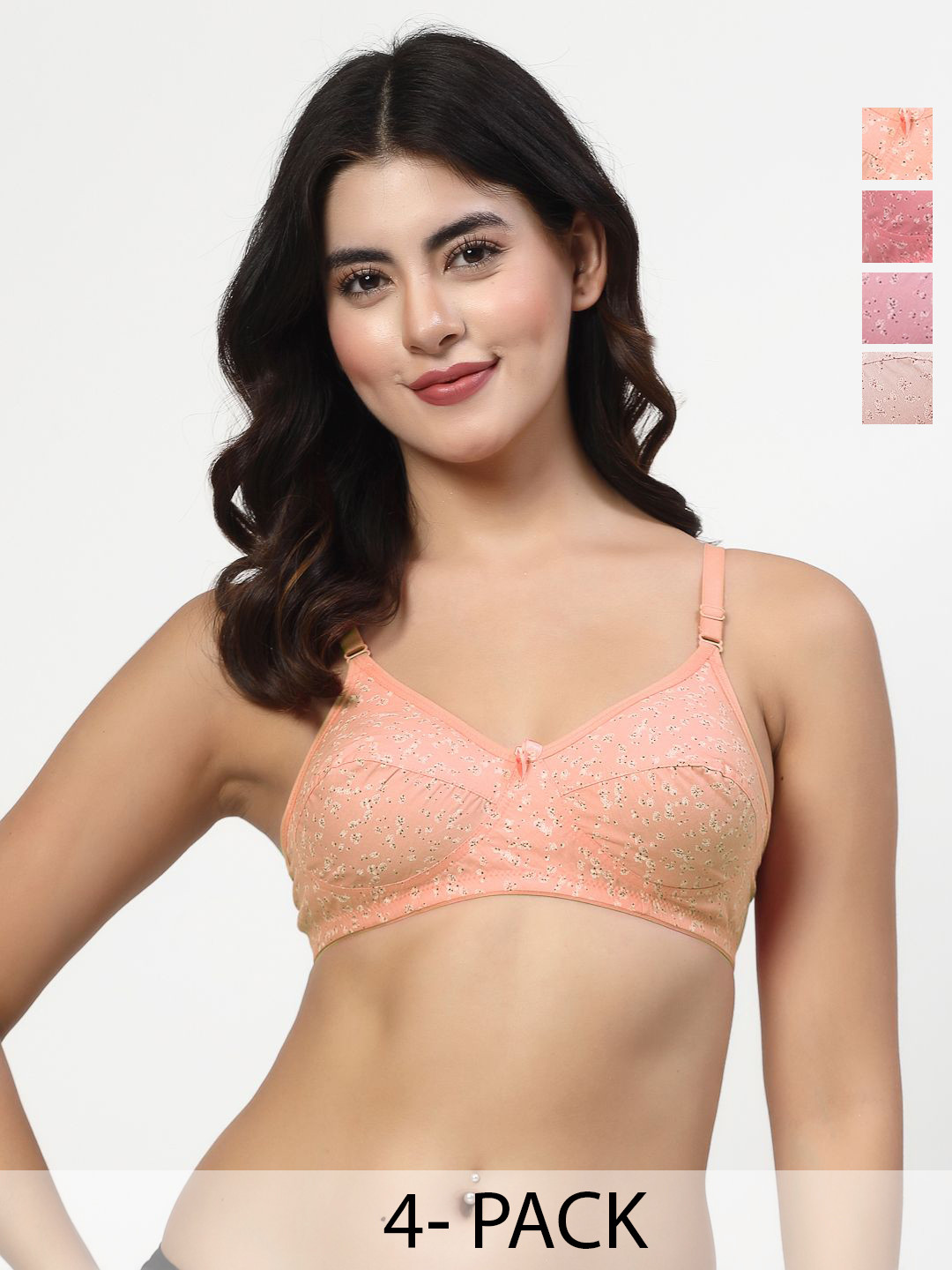 LILY Imhsar Pack Of 4 Floral Printed Non Padded Full Cut and Sew Coverage Bra