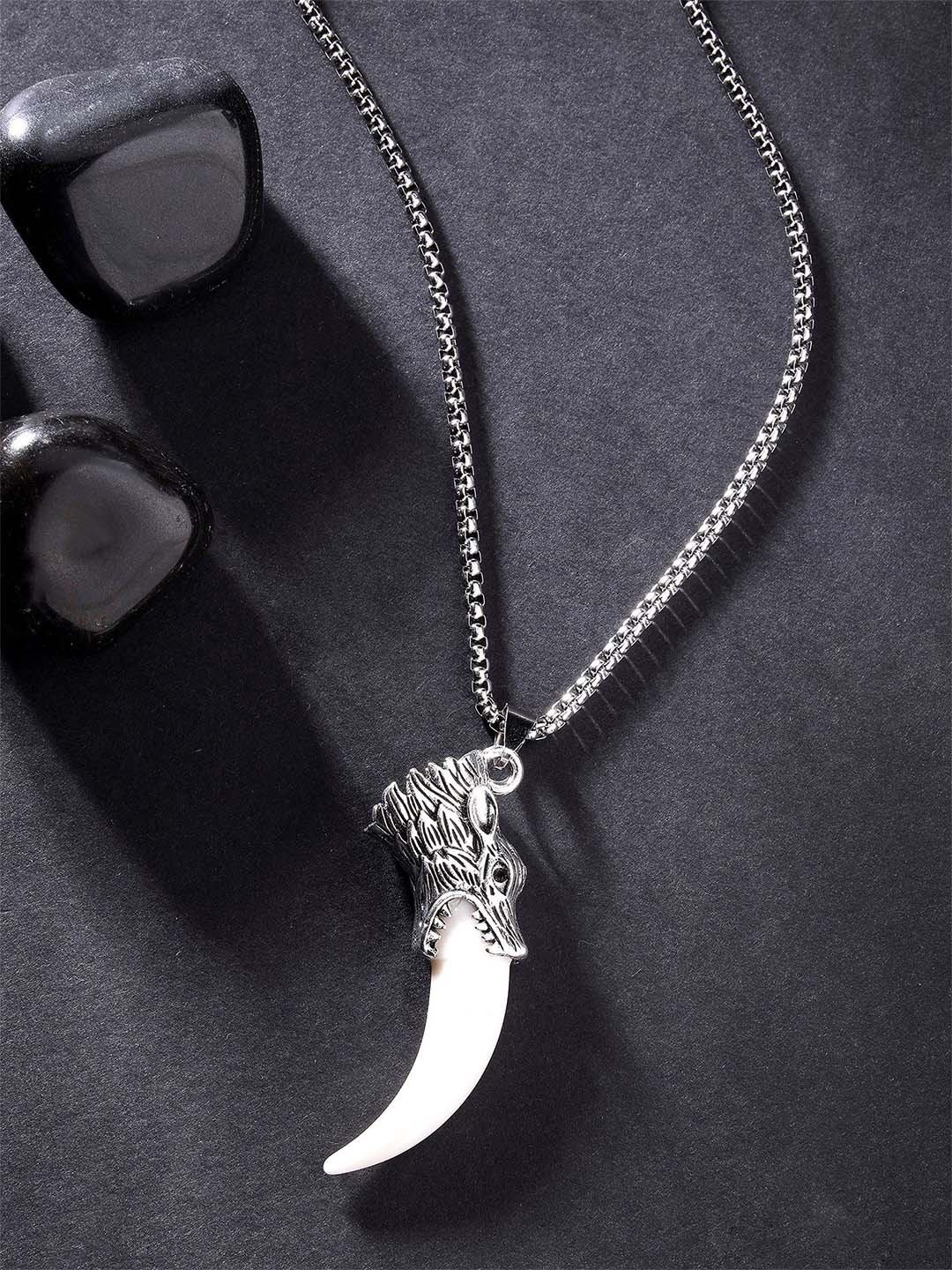 The Roadster Lifestyle Co Silver-Plated Stainless Steel Wolf Tooth Pendant With Chain