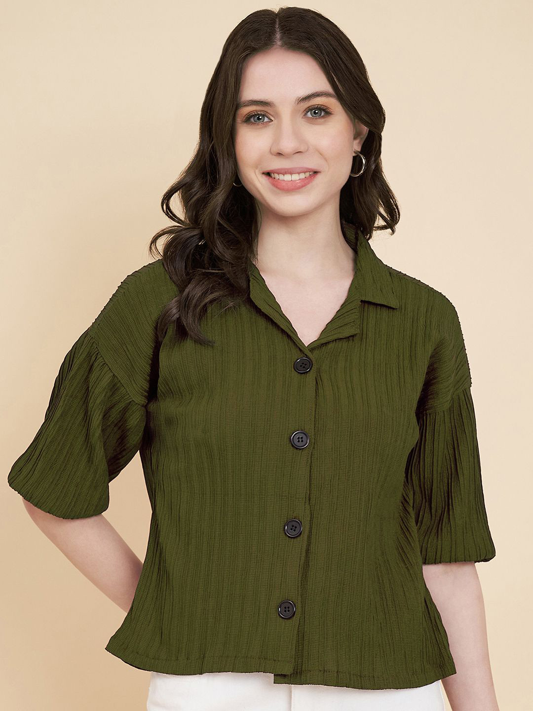 DressBerry Women Self Design Sugarcane Boxy Shirt