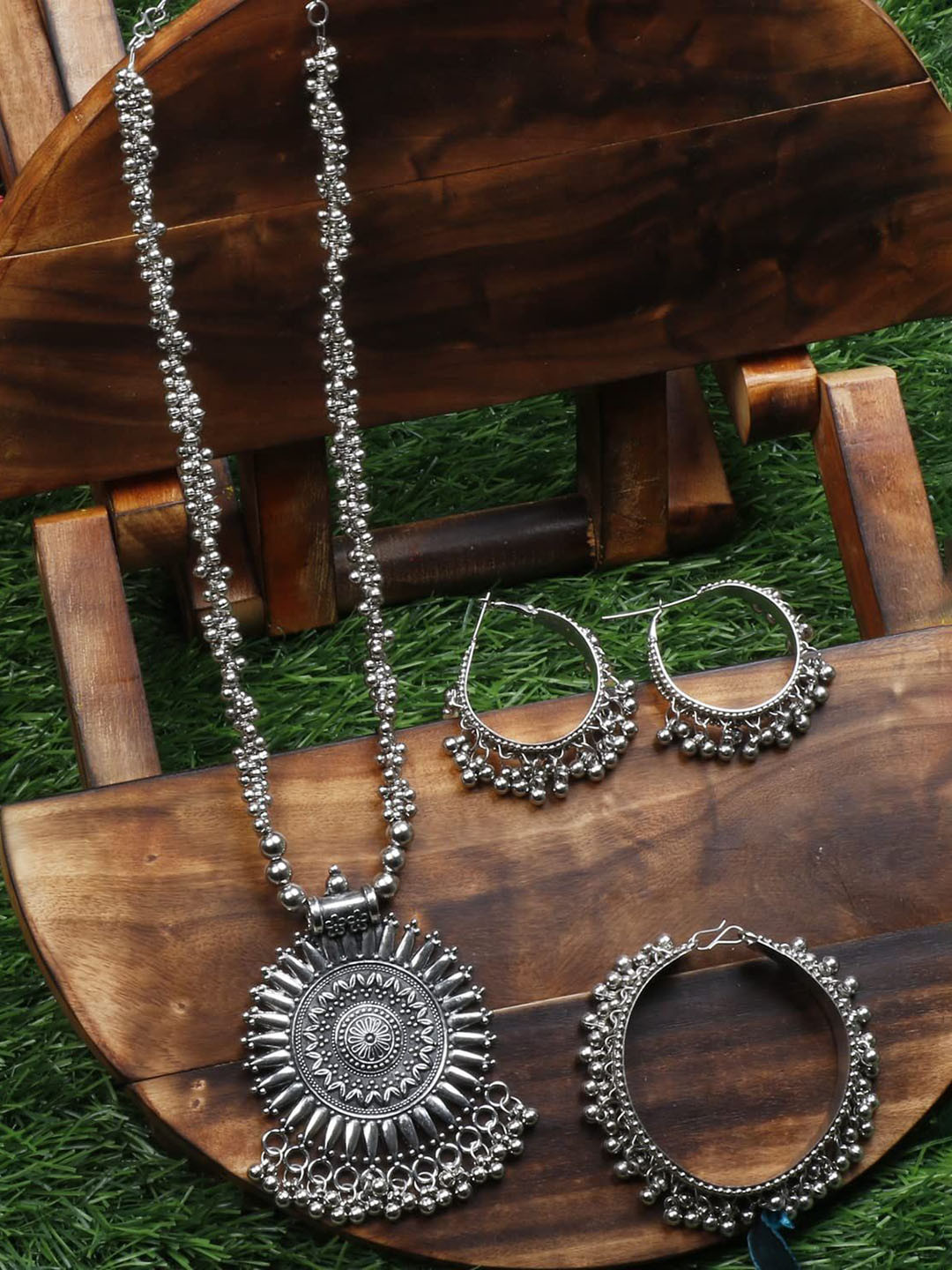 URBANELA Silver Oxidised Jewellery Set