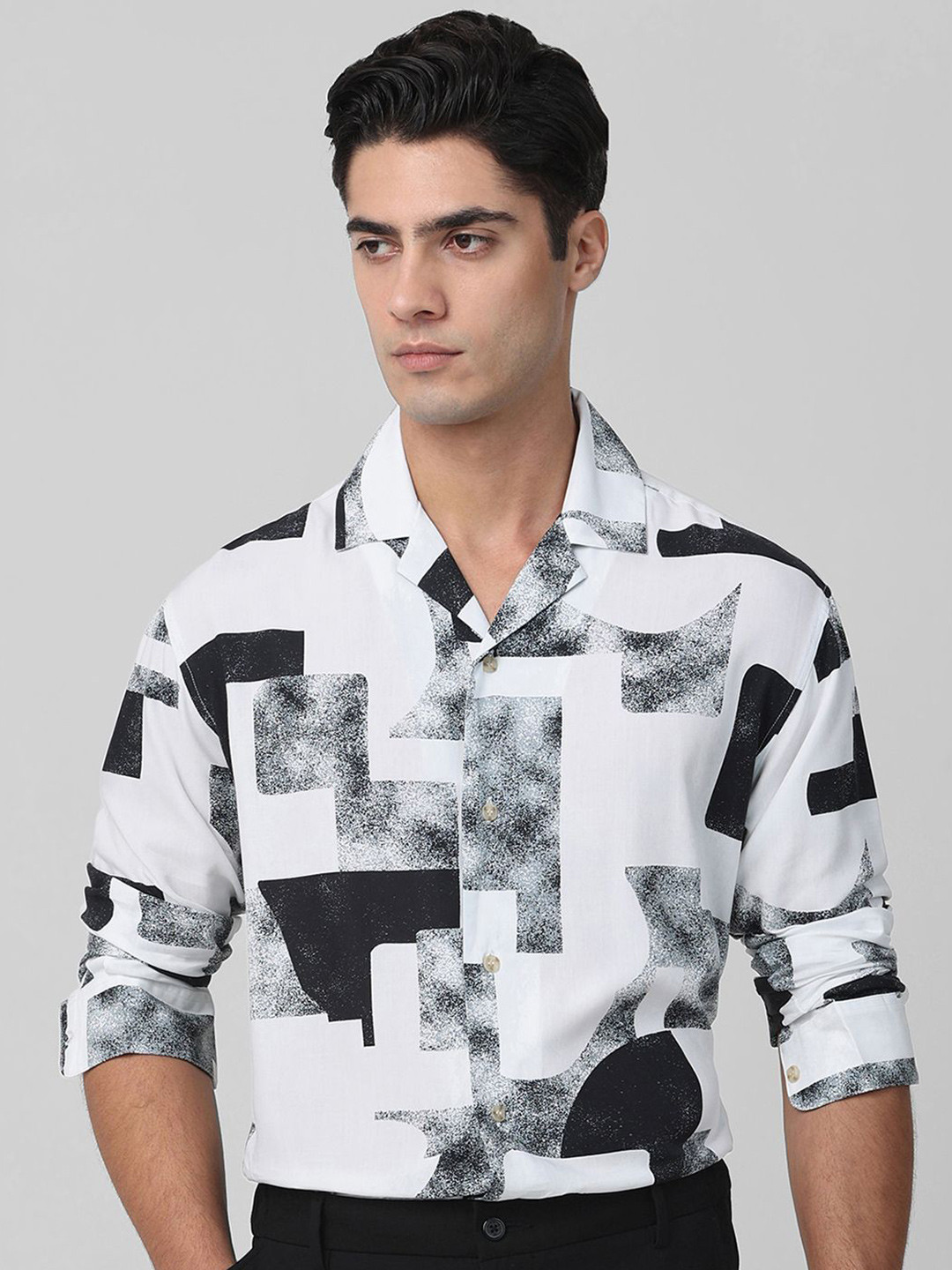 Mufti Men Relaxed Fit Geometric Printed Cuban Collar Casual Shirt