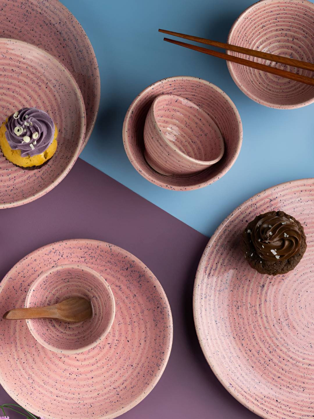 AMALAFIEE CERAMICS Roseate Astonishing Pink Marble Ceramic Microwave Safe 8 Piece Dinner Set