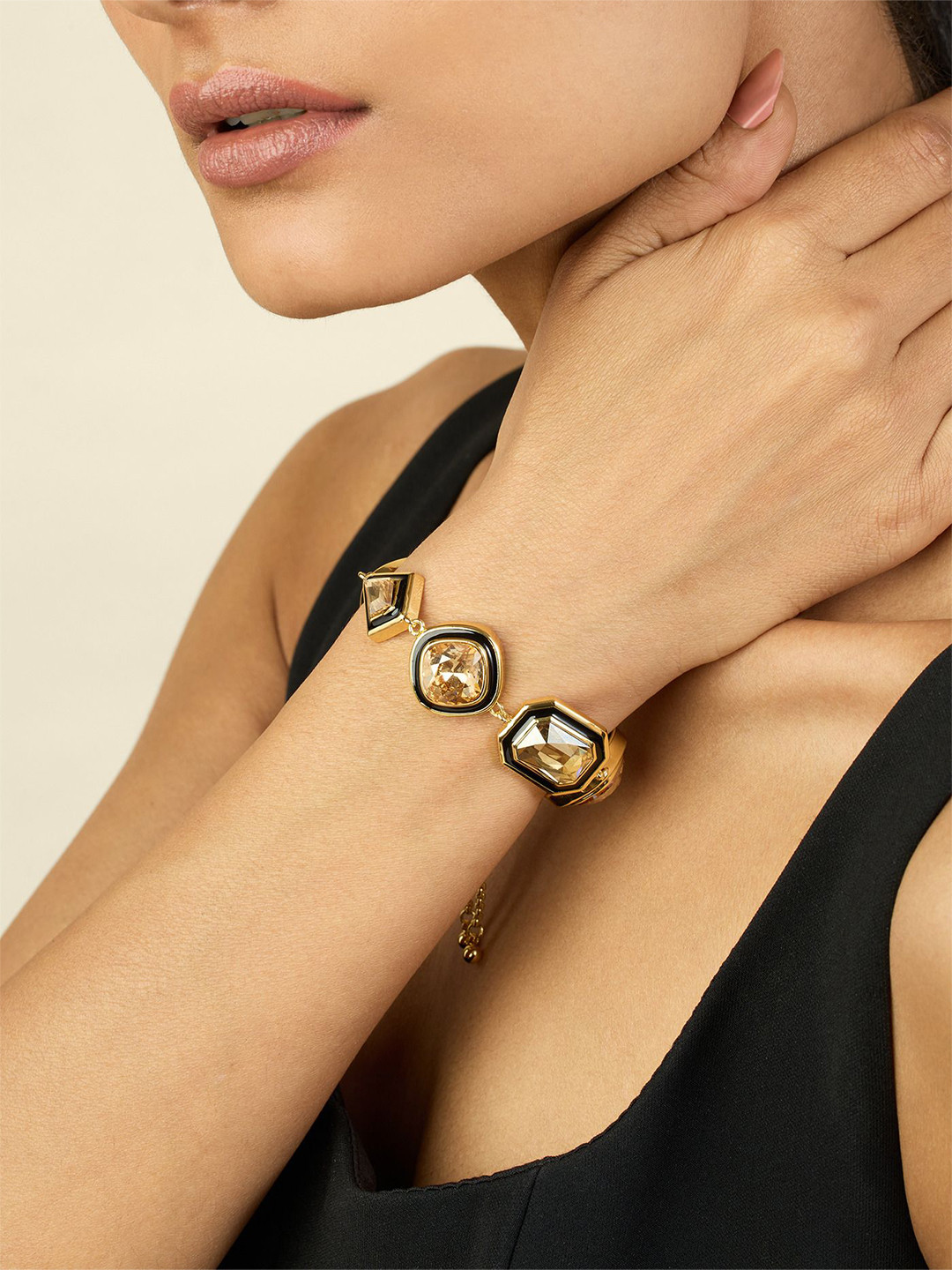 Isharya Women Brass 18KT Gold-Plated Crystals Studded Wraparound Galaxy Bolo Bracelet