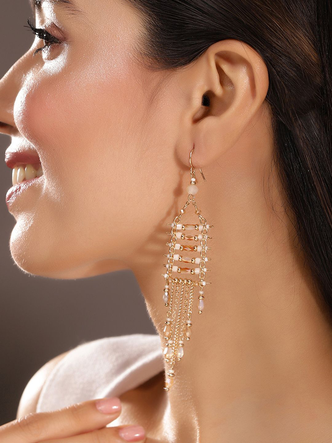 Priyaasi Gold-Plated Beaded Dangle Drop Earrings