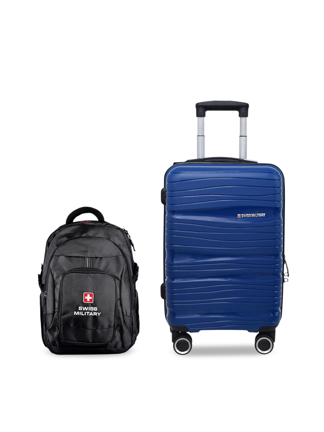 SWISS MILITARY PP Swirl Set Of 2 Textured Hard Sided Trolley Bag & Laptop Backpack