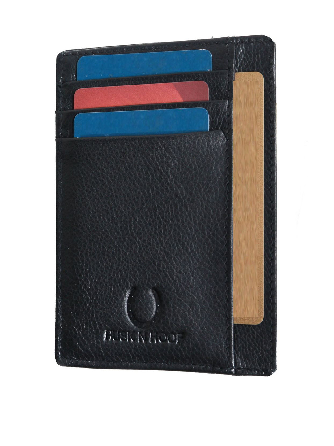 Husk N Hoof Unisex Black Brand Logo Printed Leather Card Holder