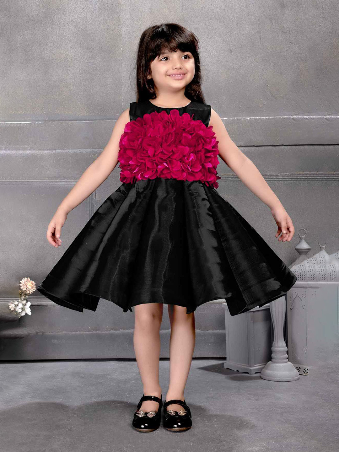 Lagorii Girls Shimmer Frock With Floral Embellished