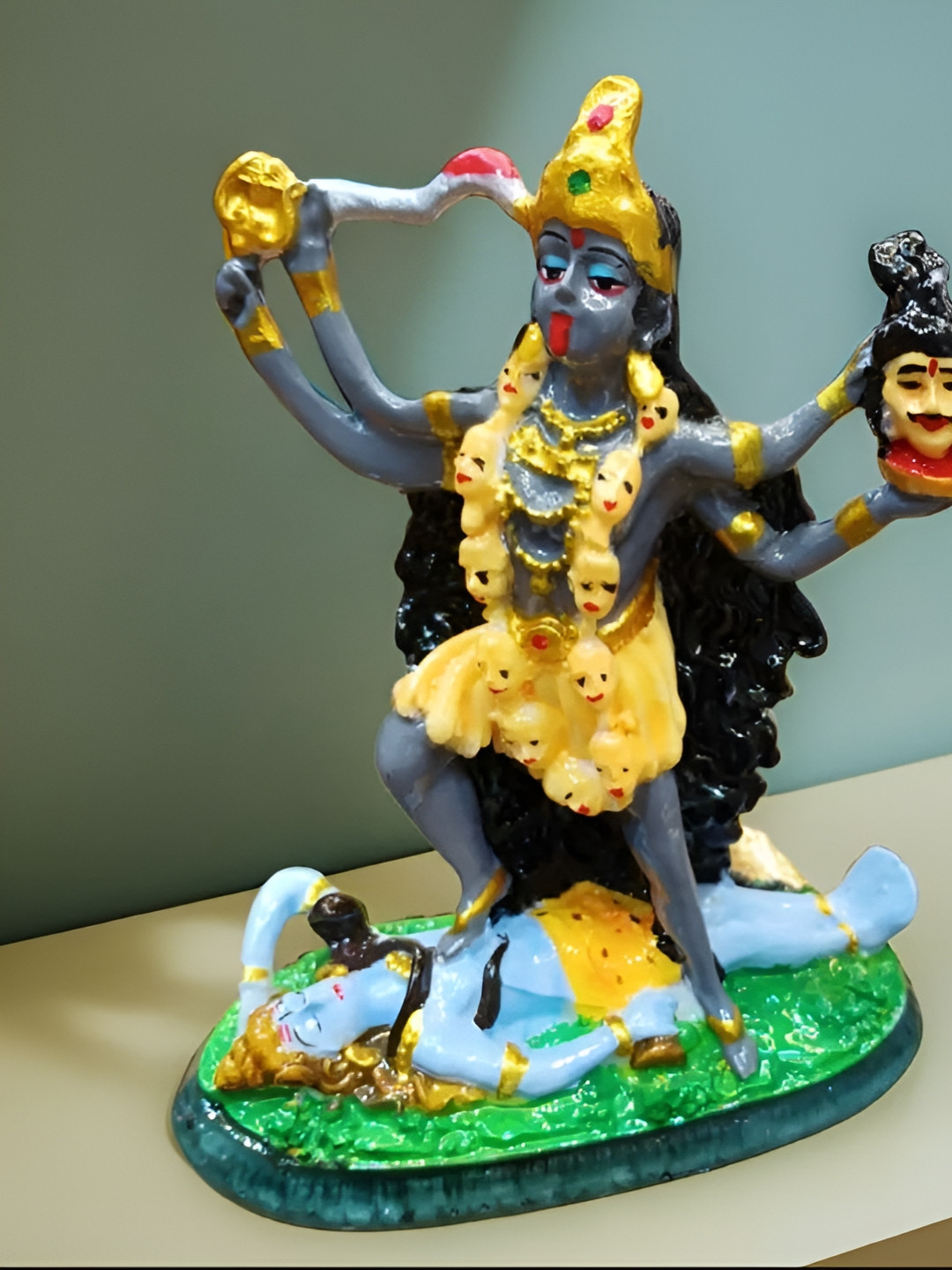 SANKALAN CREATIONS Kali Maa Black Polyresin Glossy Prayer Room Medium Showpiece -