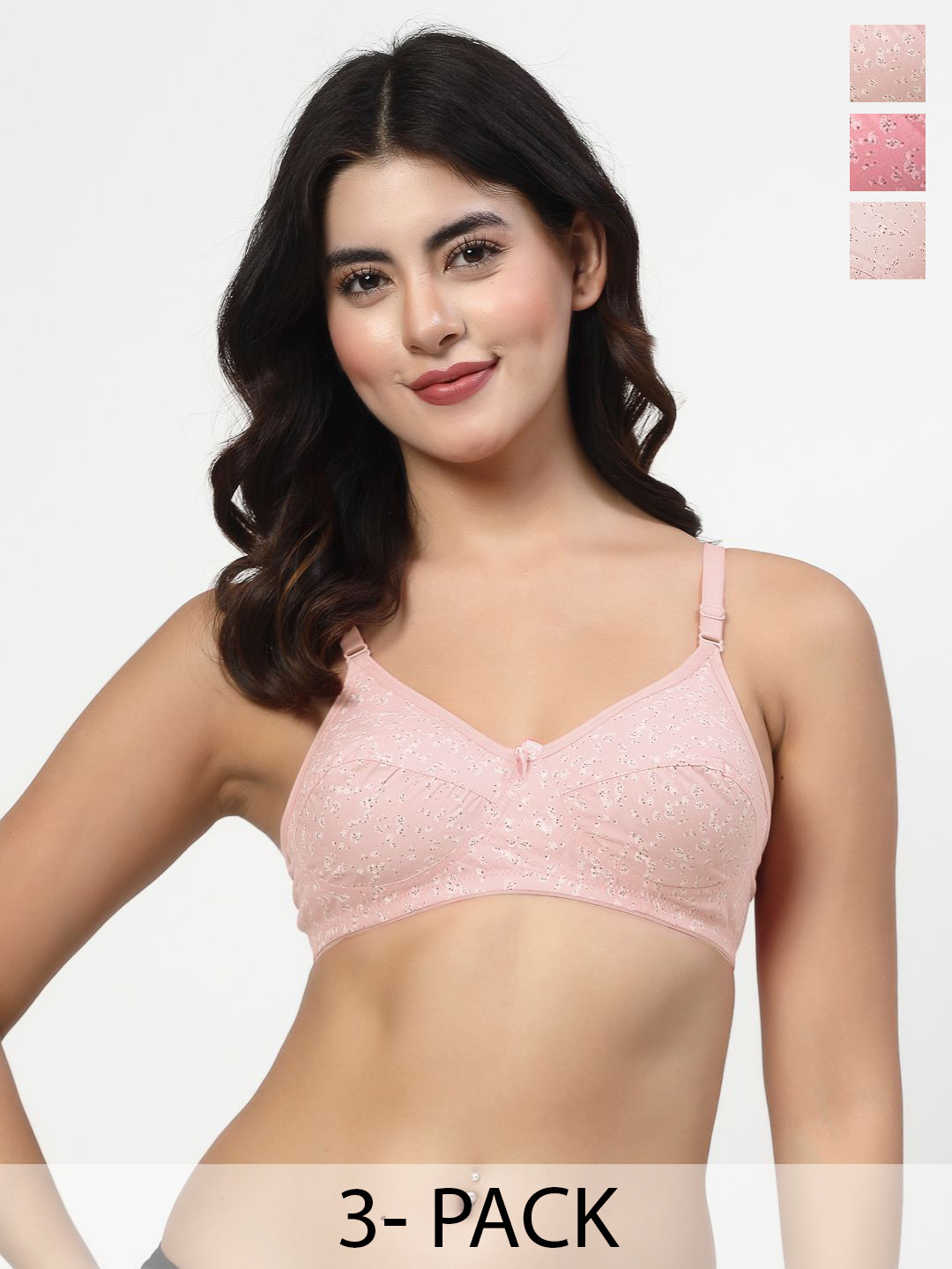 LILY imhsar Pack Of 3 Full Coverage Seamed Non Padded Printed Bra