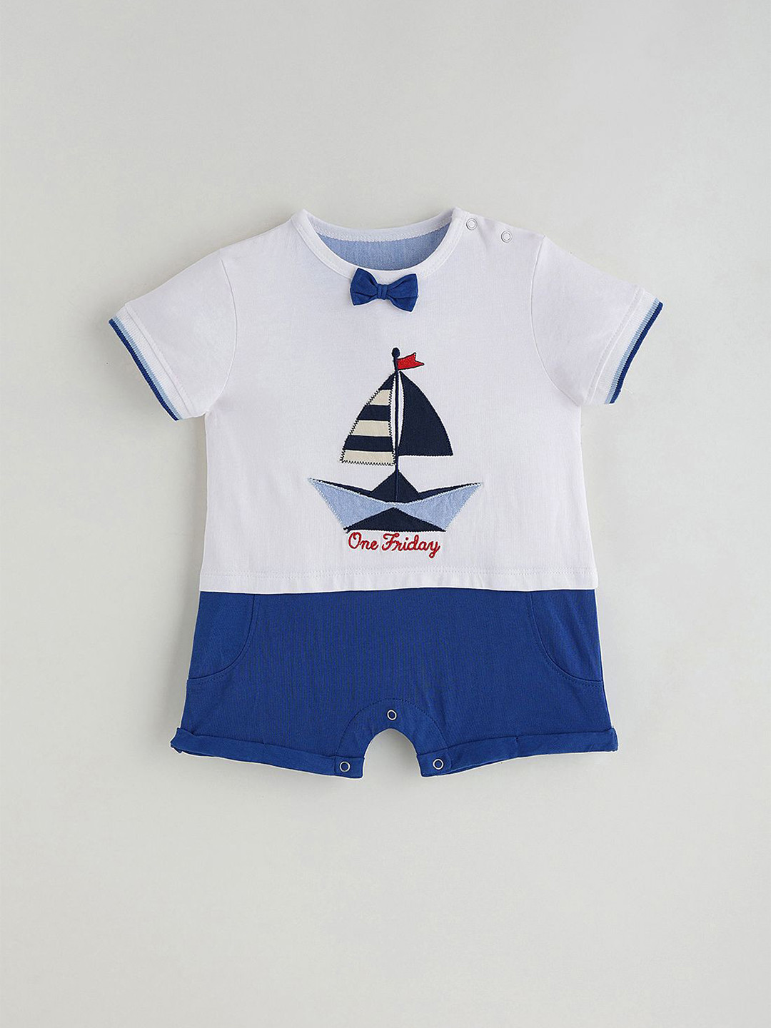 One Friday Infant White Regular Half Sleeve Solid Onesie