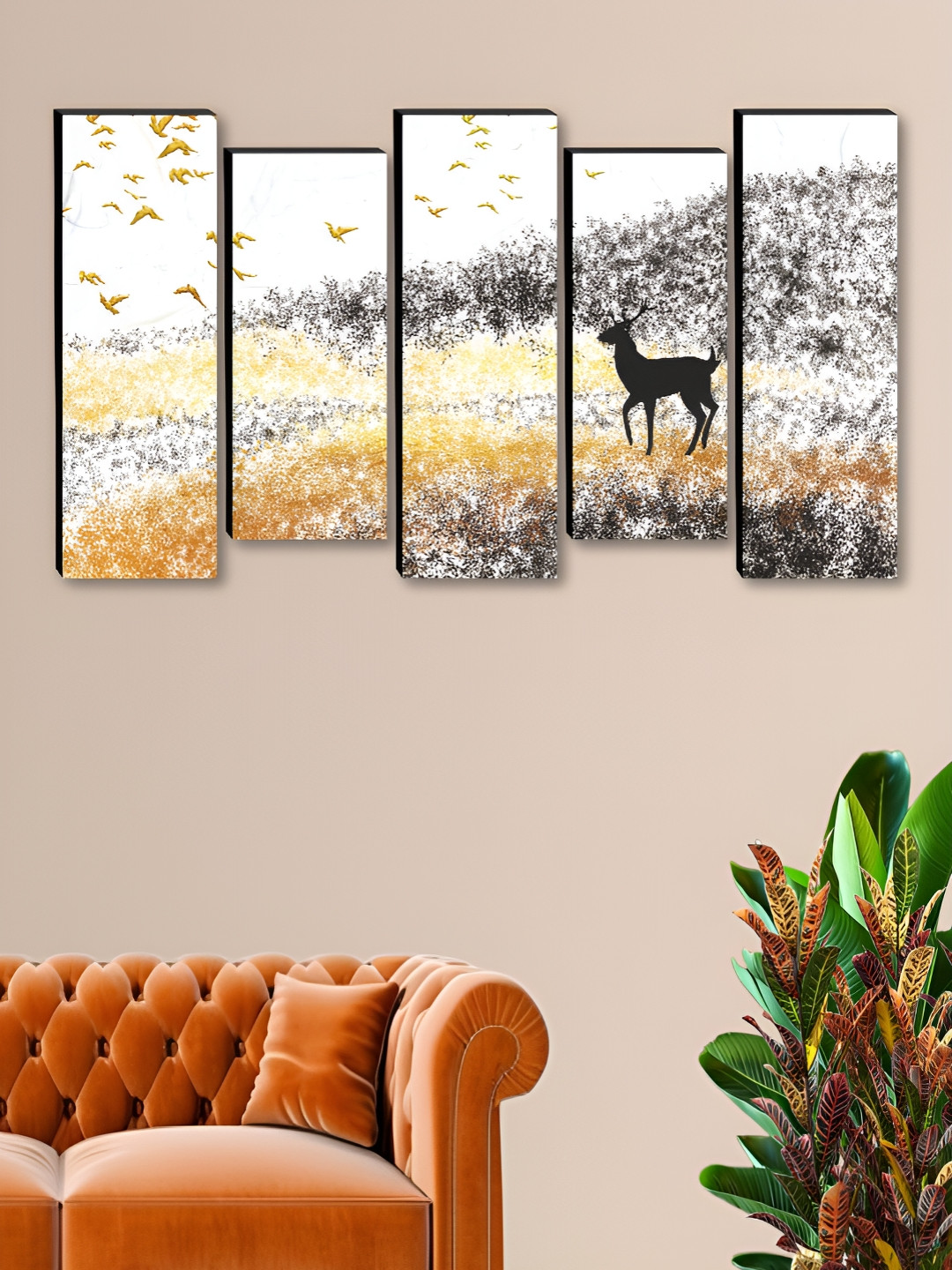 SAF White & Black 5 Pieces Goat Wooden Wall Art