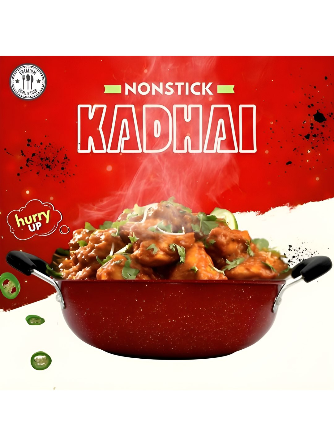 LAZYwindow Maroon & Black Metal Dishwasher Safe Nonstick Kadhai