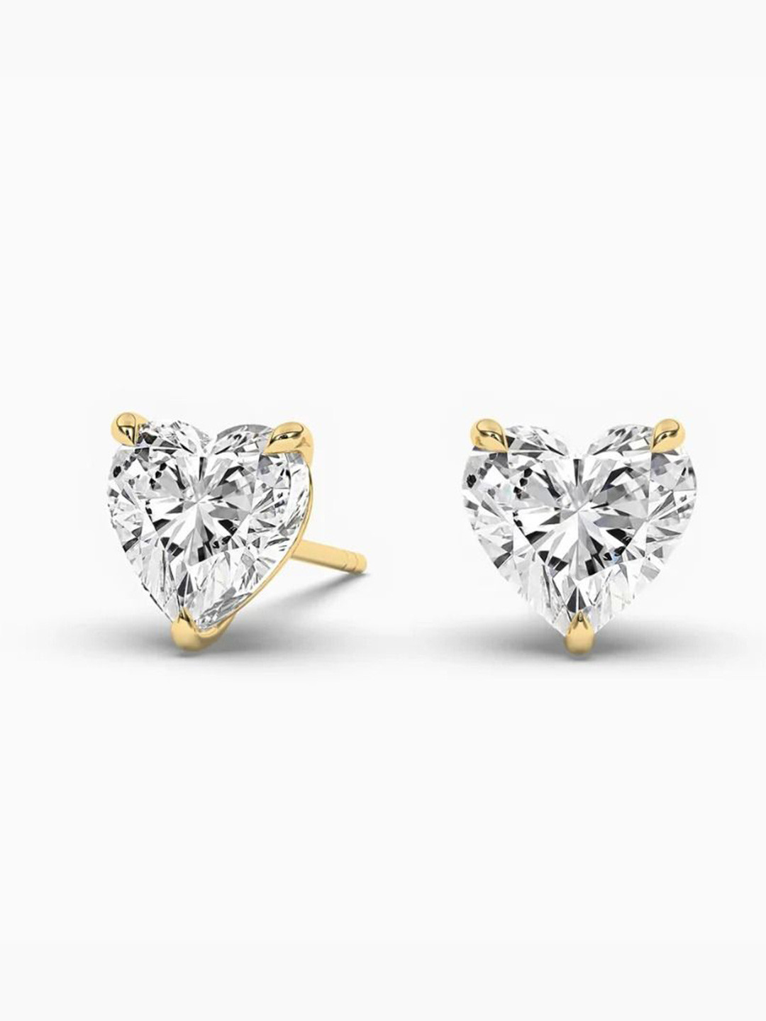 One Carat Sterling Silver 14k Gold Plated Solitaire Moissanite Studded Heart Shaped Studs