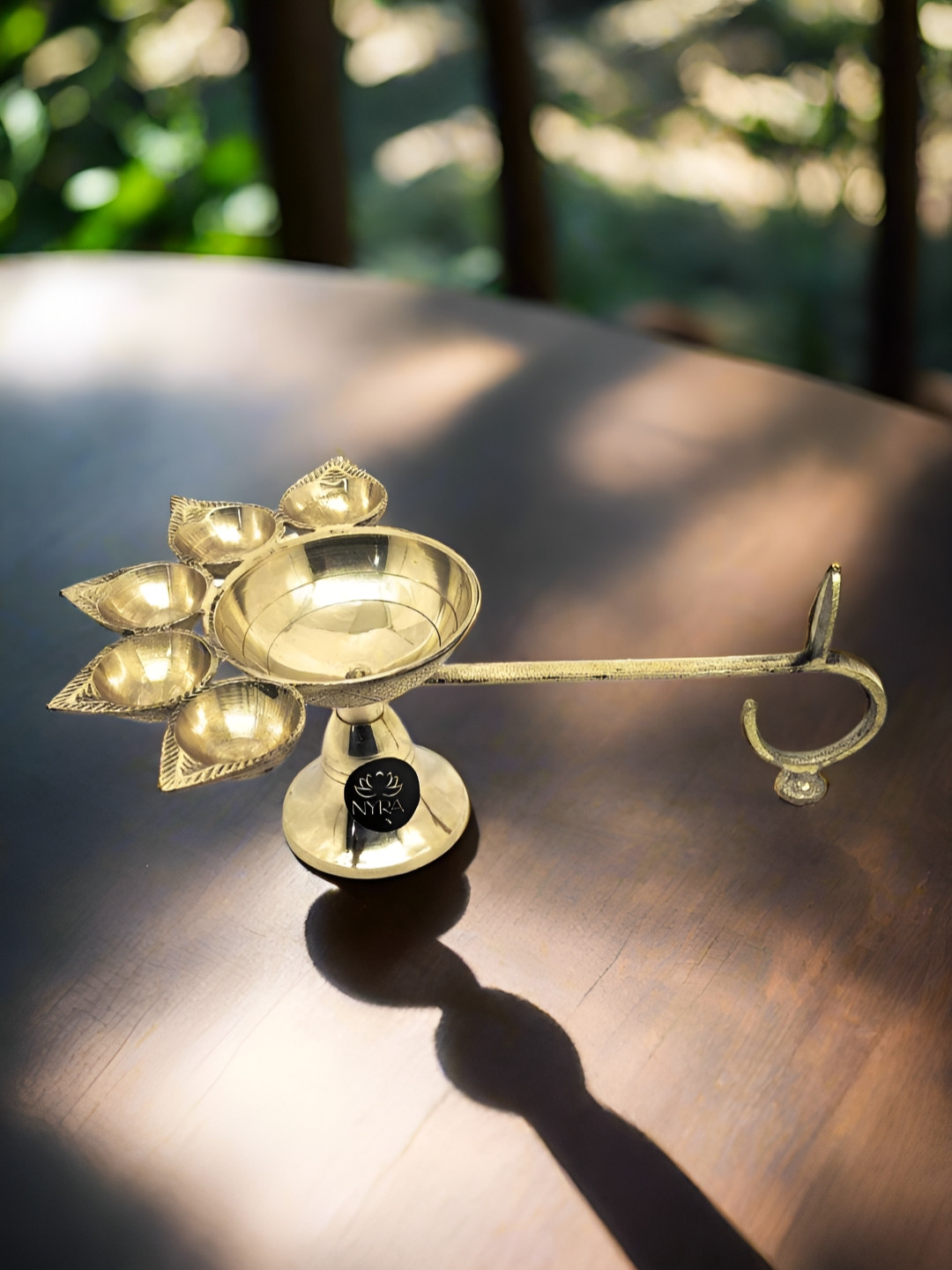 Nyra Kitchenware Bronze Toned Pure Brass Panch Aarti Small Diya With Handle