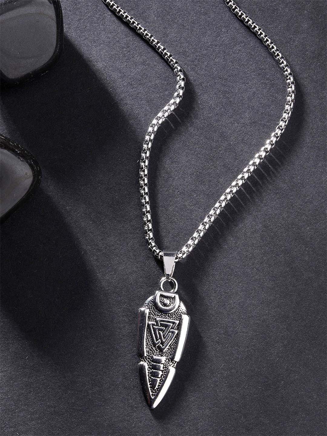 The Roadster Lifestyle Co. Men Silver-Plated Valknut Shield Pendant With Chain