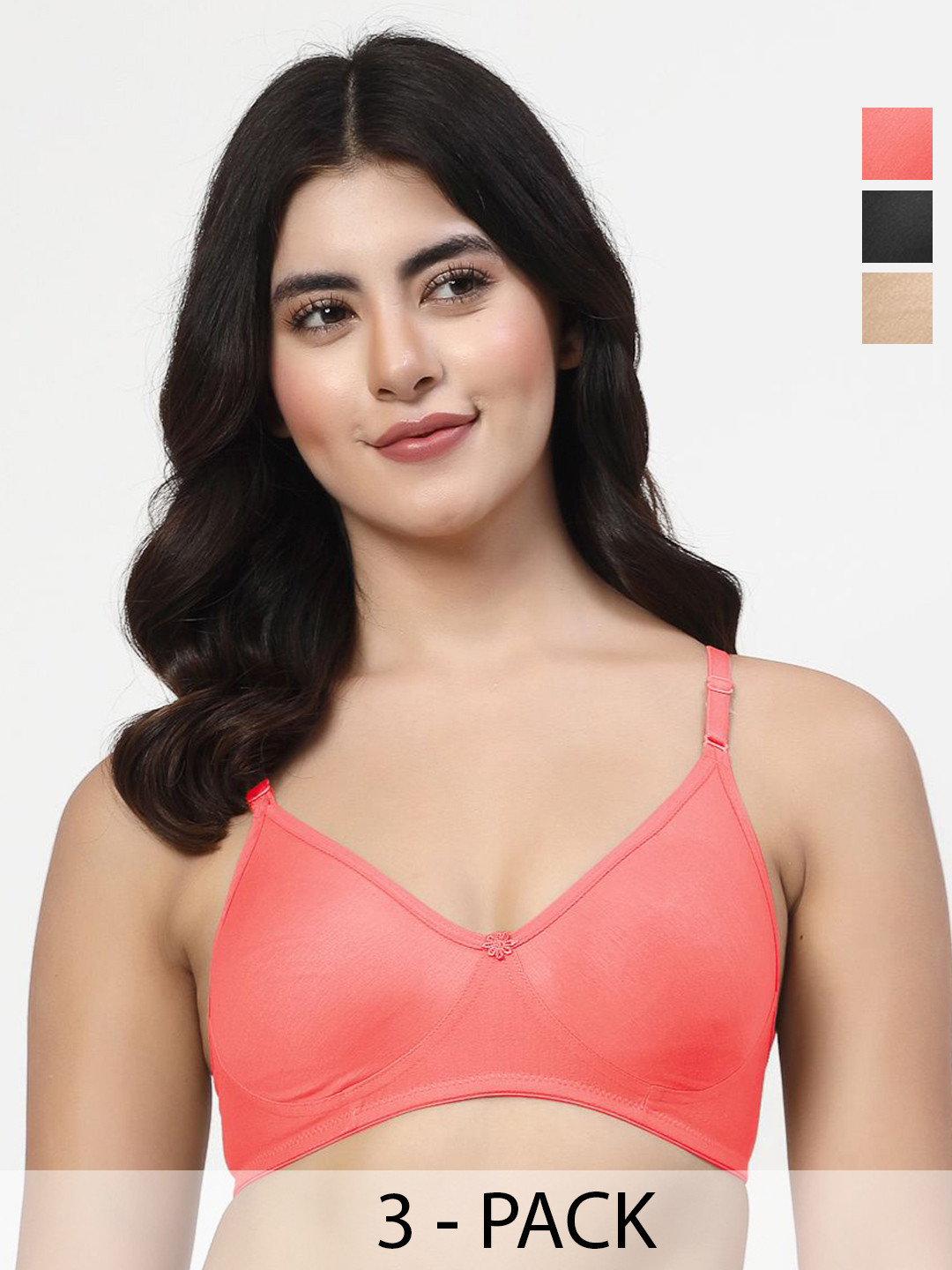LILY Wnysor Pack Of 3 Non Padded Non-Wired Seamless Full Coverage T-shirt Bra