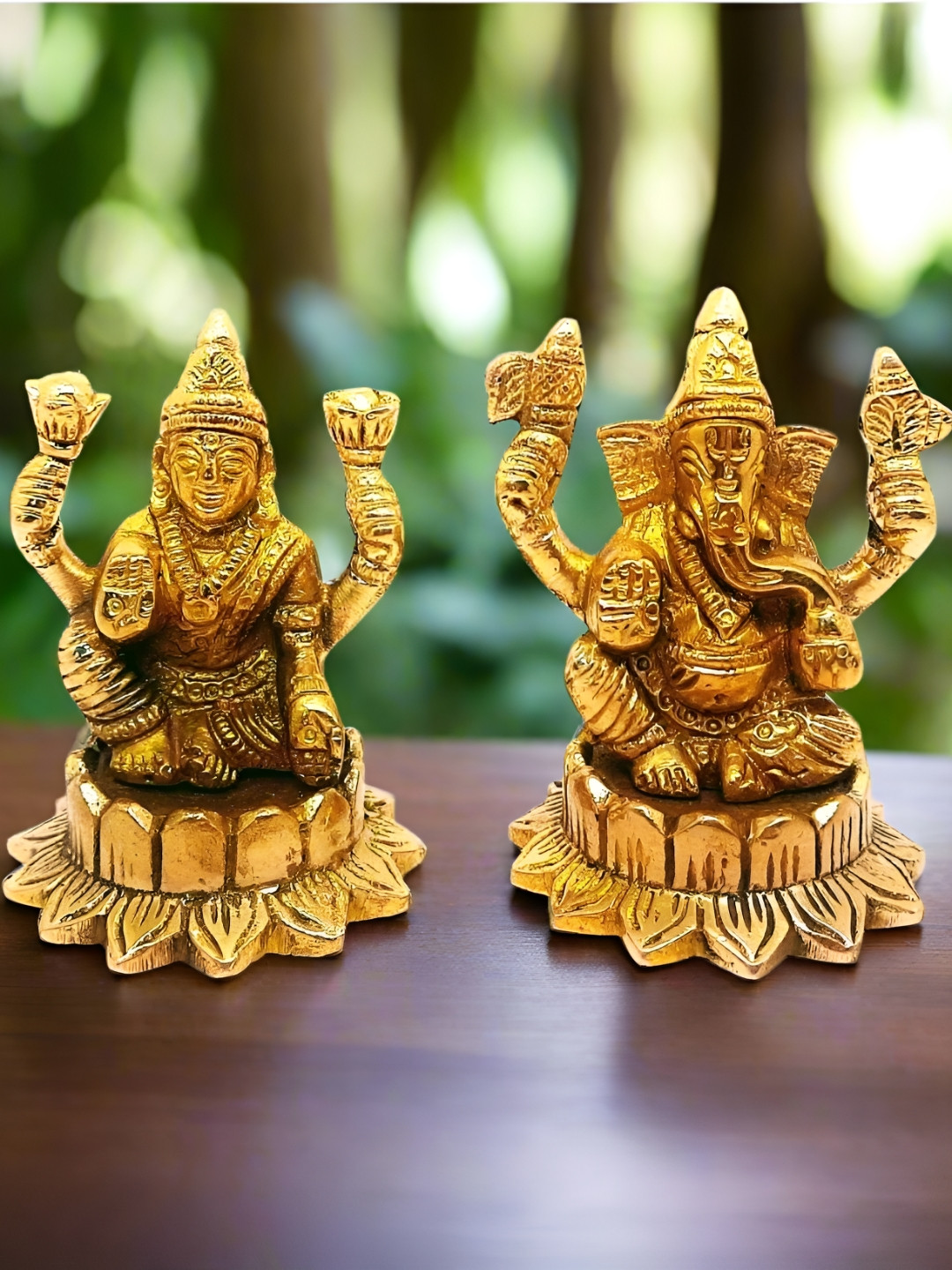 Nyra Kitchenware Laxmi Ganesha Bronze Brass Metallic Prayer Room Set of 2 Tiny Showpieces - 2.8 Inches