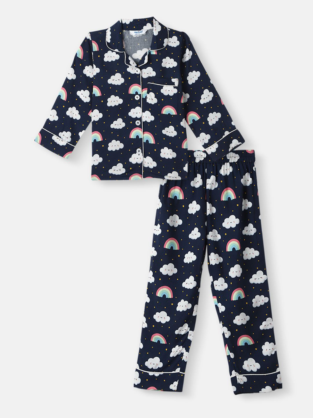 Nauti Nati Boys Clouds and Rainbow Print Shirt and Pyjama Night suits