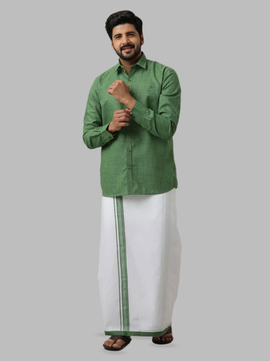 Viveagham Long Roll-Up Sleeves Shirt With Veshti