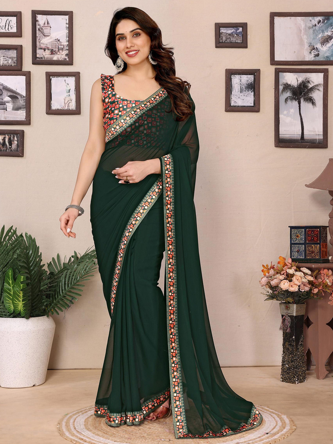 DIVASTRI Akash Woven Design Border Saree