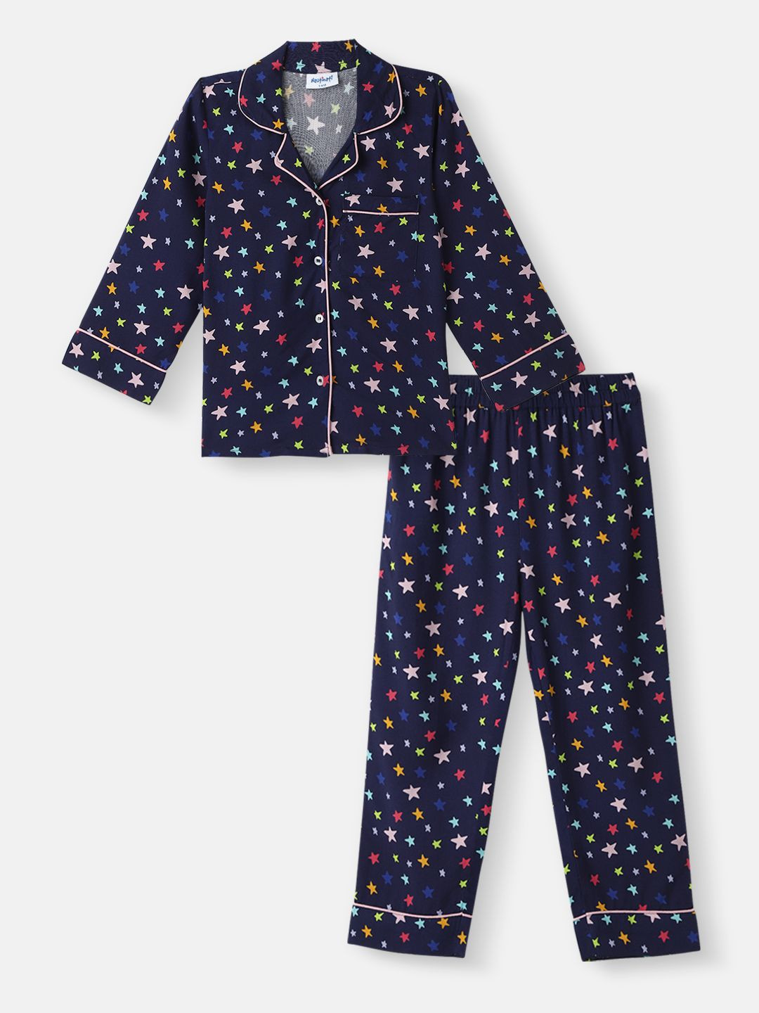 Nauti Nati Boys Star Printed Lapel Collar Neck Shirt and Matching Pants Nightsuit