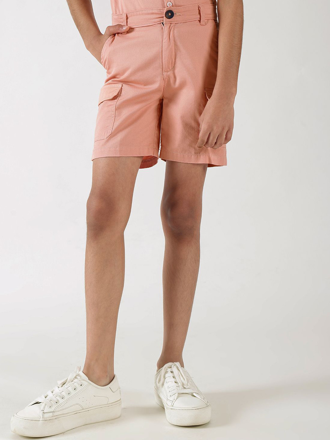 One Friday Boys Regular Fitted Solid Cargo Shorts