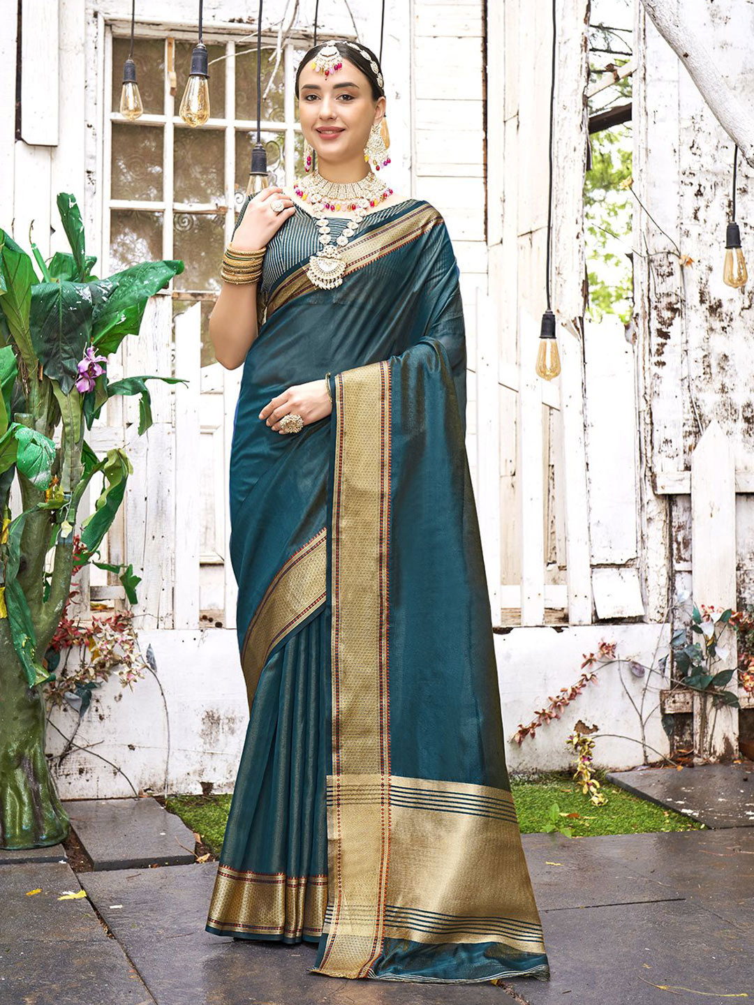 Anouk Rustic Woven Design Zari Organza Kovai Saree